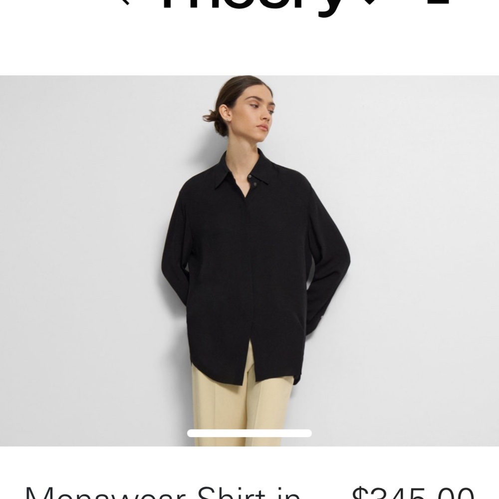 Theory 100% black silk button down blouse